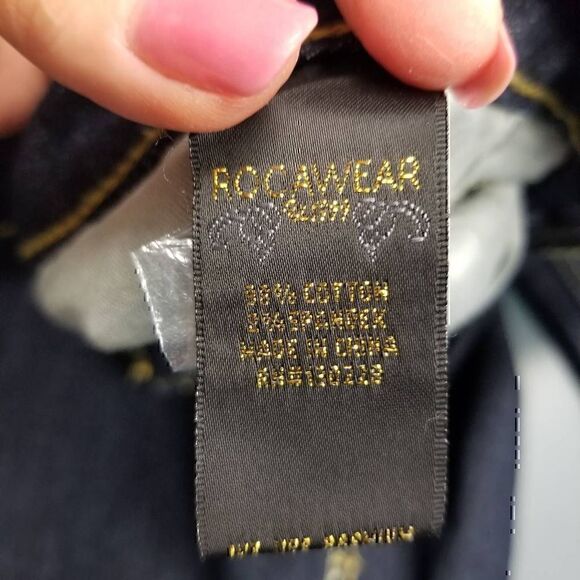 Rocawear Colorful Embroider Pocket Low Rise Straight Dark Blue Jeans - Picture 8 of 10